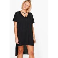 Sara Strap Detail Dip Hem Tunic Dress - black