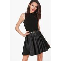 Satin Full Woven Skater Skirt - black