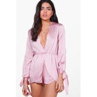 satin slit arm luxe playsuit rose