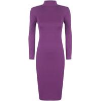 Saffron Long Sleeve Turtleneck Bodycon Midi Dress - Purple