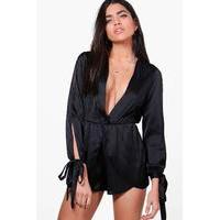 satin slit arm luxe playsuit black