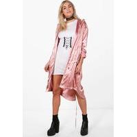 satin longline eyelet detail parka blush