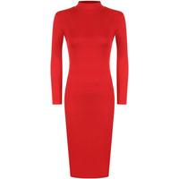 Saffron Long Sleeve Turtleneck Bodycon Midi Dress - Red