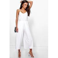 Sadie Wrap Split Leg Strappy Culotte Jumpsuit - cream