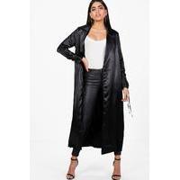 satin ruched sleeve duster black