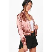 Satin Zip Through Raglan Bomber - mocha