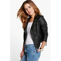 Sarah Quilted Sleeve PU Biker Jacket - black