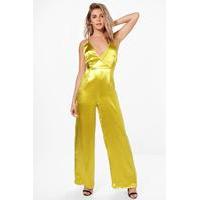 Satin Wrap Front Strappy Jumpsuit - lime