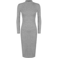 Saffron Long Sleeve Turtleneck Bodycon Midi Dress - Grey