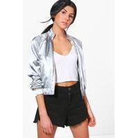 Satin Zip Through Raglan Bomber - silver