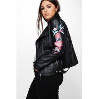 Sadie Embroidered Biker Jacket - black