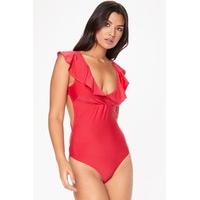 Sandra Red Frill Cross Back Bodysuit