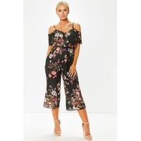 Sasha Black Floral Cold Shoulder Jumpsuit