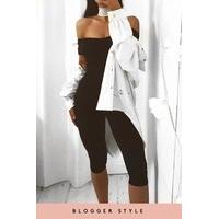 Sandy Black Slinky Layered Bardot Jumpsuit