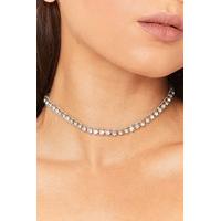 Saffie Silver Thin Diamante Choker Necklace