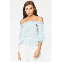 Sara Blue Light Wash Bardot Top