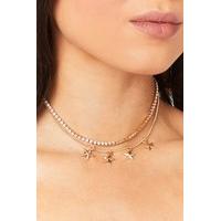 Sammie Gold Star Diamante Multi Chain Choker Necklace