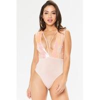 Sasha Pink Sequin Embellished Bodysuit