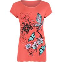 Samantha Butterfly Print T-Shirt - Coral