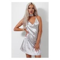 Saisia Silver Satin Choker Dress