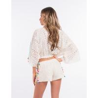 SASSIA - Ivory Embellished Tassle Lace Shorts