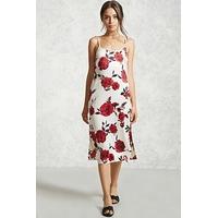 satin rose print slip dress