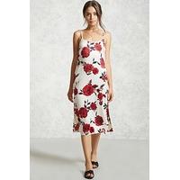 satin rose print slip dress