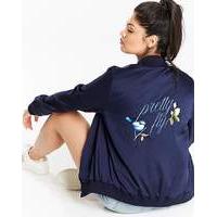 satin bomber with embroidered back