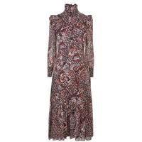 SAINT LAURENT Leopard Print Silk Folk Dress
