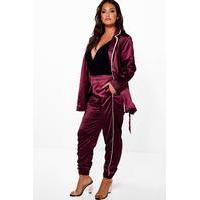 satin contrast piping luxe jogger wine