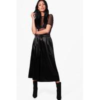 Satin Drawcord Waist Wide Leg Cropped Trousers - black