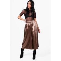 Satin Drawcord Waist Wide Leg Cropped Trousers - sand