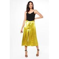 Satin Pleat Front Culottes - chartreuse