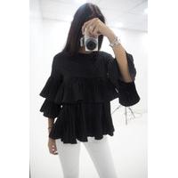 Salina pleated ruffle blouse BLACK