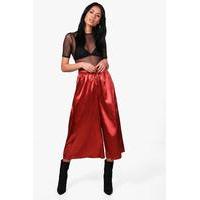 Satin Drawcord Waist Wide Leg Cropped Trousers - copper