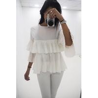 Salina pleated ruffle blouse white