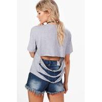 sara oversized slash back t shirt grey marl