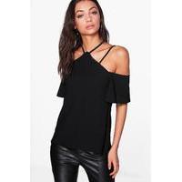 sahla strappy neck detailed top black