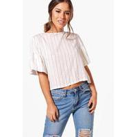 sara stripe crop puffball sleeve shell top cream