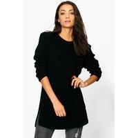 sara split side longline jumper black