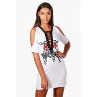 Sarah Cold Shoulder Lace Up Band Tee - white