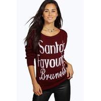 Santa\'s Favourite Brunette Slash Neck Christmas Jumper - wine