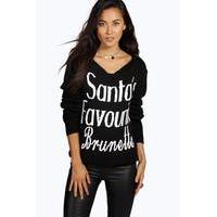 Santa\'s Favourite Brunette Slash Neck Christmas Jumper - black