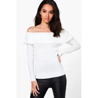 Sarah Ruffle Bardot Jumper - ivory