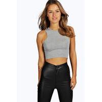 Sara Slash Neck Crop Top - grey marl