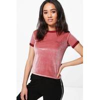 Sara Velvet Slogan Ringer Tee - blush