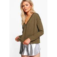 Sadie Plunge V Neck Oversized Jumper - khaki