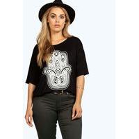 Sarah Oversized Hand Print Tee - black