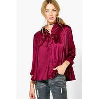 satin long sleeve blouse black plum