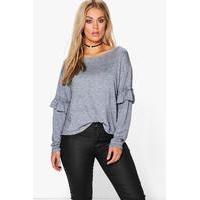 Saskia Frill Sleeve Jumper - charcoal